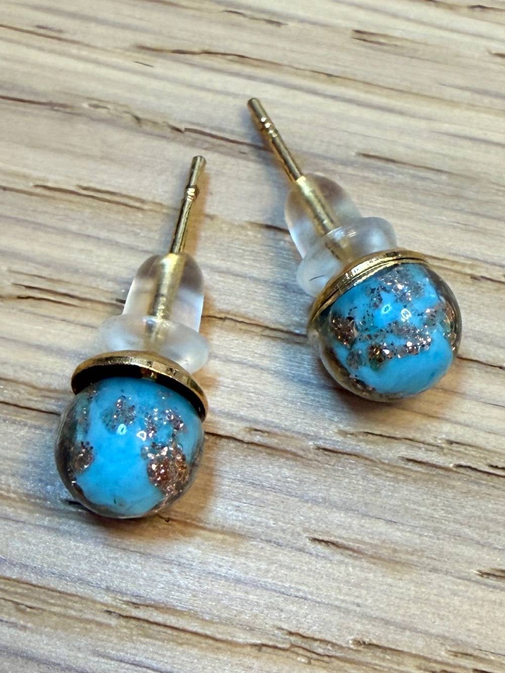 Turquoise & Gold  Murano Glass Stud Earrings - Women Jewelry